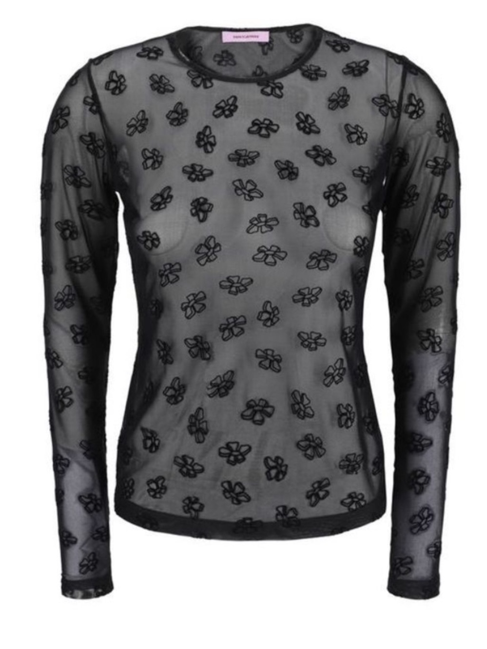 Maccapani Long Sleeve Skimpy T Black Monogram Mesh Top XS NWT Sheer Luxury